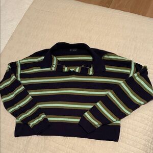 GAP Stripped Polo Sweater - Green and Light Blue Stripes